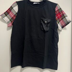 Zara Black Top with Plaid Sleeves